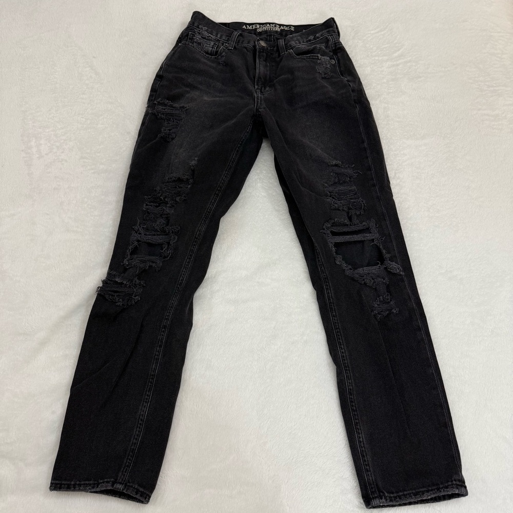 American Eagle Black Distressed Straight-Leg Jeans - Women’s 2